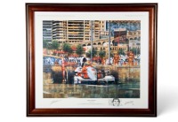 SENNA: A signed print 'Senna's Domain' featuring Ayrton Senna driving McLaren MP4/8 at Monaco 1993, signed by McLaren CEO Ron Dennis, limited edition (96/500), 54cm high, 62cm wide overall [Location: Melbourne]
