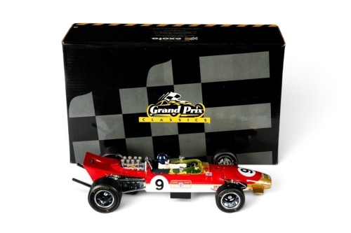 LOTUS: A highly detailed Exoto 1:18 scale 1968 Lotus 49B, car #9 driver Graham Hill in original box [Location: Melbourne]