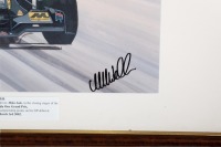 WEBBER: A signed print featuring Mark Webber driving Minardi on debut at the 2002 Australian GP, signed by Webber, limited edition (129/250), framed, 59cm high, 86cm wide overall [Location: Melbourne] - 2