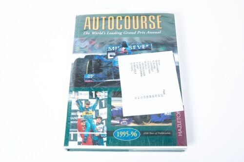 AUTOCOURSE: A signed copy of 'Autocourse' edition 1995-96, signed by Hakkinen, Irvine, Herbert, Katayama, Salo, Magnussen, Montermini, Lamy, Brundle & Panis [Location: Melbourne]