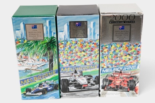 AUSTRALIAN GP: Three official unopened Australian Grand Prix commemorative port bottles, includes bottles for years 1998, 1999 and 2000 [Location: Melbourne]