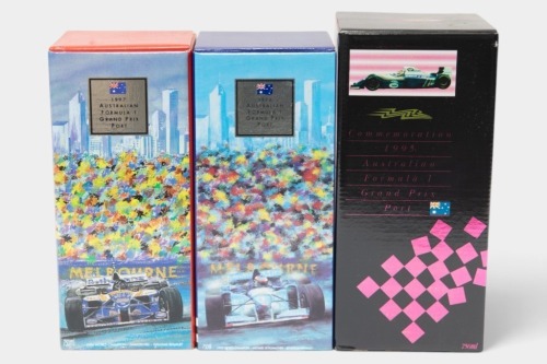 AUSTRALIAN GP: Three official unopened Australian Grand Prix commemorative port bottles, includes bottles for years 1995, 1996 and 1997 [Location: Melbourne]