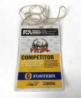 FANGIO/BRABHAM: Australian Grand Prix 'COMPETITOR' lanyard from the&nbsp;500th World Championship GP Adelaide 1990. Lanyard signed by Fangio and Brabham