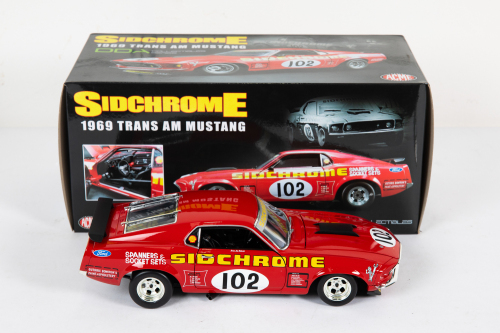 151 · FORD: A never opened Acme Trading Co. 1:18 scale 1969 Ford Trans-Am Mustang in Sidchrome livery in original box