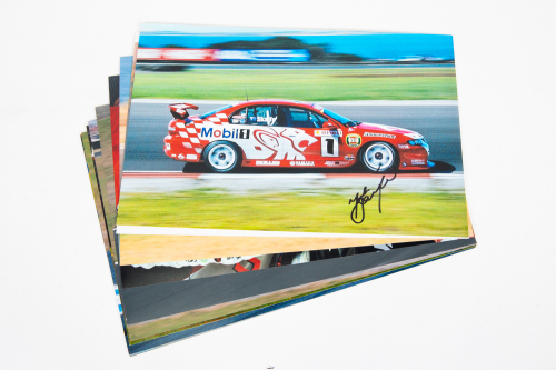 MARK SKAIFE: A group of ten, all signed, colour photographs of Mark Skaife in various cars, all each individually signed by Skaife, all 20cm high, 30cm wide