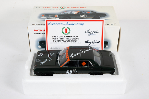 FORD: An Autoart 1:18 scale 1967 Ford Falcon XR GT Bathurst winner, signed on roof by drivers Harry Firth & Fred Gibson, in original box