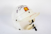 BEECHEY: A c1960s Shell promotional helmet signed by Norm Beechey, includes photo of Beechey signing same helmet