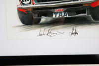 TORANA: A signed print featuring the c1972 Holden Dealer Team LJ Torana GTR XU-1, signed by drivers Colin Bond & John Sheppard & chief mechanic Ian tate, by artist Mike Harbar, 45cm high, 57cm wide overall - 2