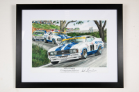 FORD: A signed print 'Snake Charmers - 1978 Hardie Ferodo 1000 Bathurst' featuring the Ford Falcon XC Cobras, signed by Colin Bond, by artist Mike Harbar, 45cm high, 57cm wide overall