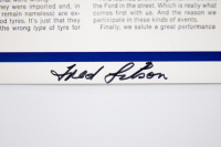 MOFFAT / GIBSON / HAMILTON: A signed poster featuring Ford pit crew changing tyres 'We Were a Little Deflated' signed by Allan Moffat, Alan Hamilton & Fred Gibson, 45cm high, 32cm wide - 4