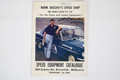 NORM BEECHEY: A signed Norm Beechey's Speed Shop speed equipment catalogue circa late 1960s, signed by Beechey to cover