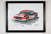 HOLDEN: A signed print featuring the c1970s HDT Torana with Marlboro livery, signed by Colin Bond, Ian Tate, Ron Harrop & John Sheppard, 45cm high, 57cm wide overall