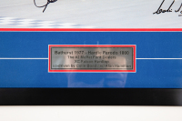 FORD: A signed photo featuring the Ford Falcon XC Hardtop at Bathurst 1977 with signatures from drivers Colin Bond & Alan Hamilton, 50cm high, 60cm wide overall - 4