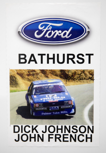 145 · FORD: Two signed Ford posters, includes a 1994 EB Falcon race winner signed by John Bowe & Dick Johnson and a 1981 XD Falcon race winner signed by John French