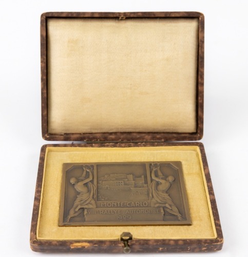 MONTE CARLO: An original bronze plaque for the 8th Monte Carlo Automobile Rally in 1929 in original box [Location: Perth]
