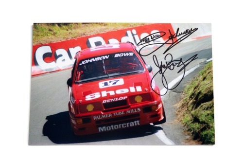JOHNSON / BOWE: A signed photograph of Ford Sierra RS500 at Bathurst c1989, signed by drivers Dick Johnson & John Bowe, 20cm high, 30cm wide