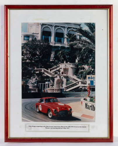 BRIGGS 195S: Two framed photographs featuring Peter Briggs competing at the historic Monaco 1997 event in his 1950 Ferrari 195S