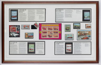 FERRARI: A framed collage featuring various collectible Ferrari stamps, measures 47cm high, 73cm wide [Location: Melbourne]
