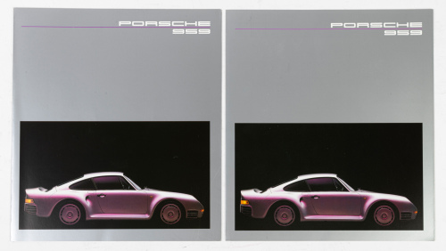 PORSCHE 959: Two c1985 Porsche 959 colour fold-out sales brochures