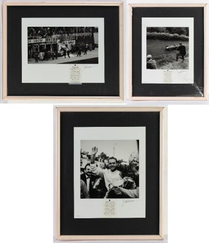 FERRARI: Three framed printed photographs by Jesse Alexander, 'Phil Hill - Monza 1960 ', 'Phil Hill, Nürburgring, 1958' & 'Giorgio Scarlatti - Nürburgring, 1960'