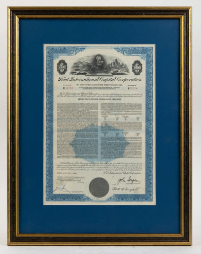 FORD: A Ford International Capital Corporation stock bond certificate, dated 1968, framed & glazed, frame 52cm high, 41cm wide