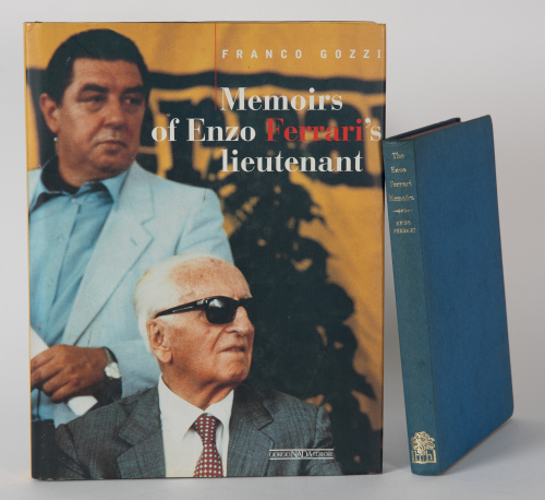 FERRARI MEMOIRS: Two hardcover books, including 'The Enzo Ferrari Memoirs' by Enzo Ferrari, and 'Memoirs of Enzo Ferrari's Lieutenant ', an autobiographical account by Franco Gozzi