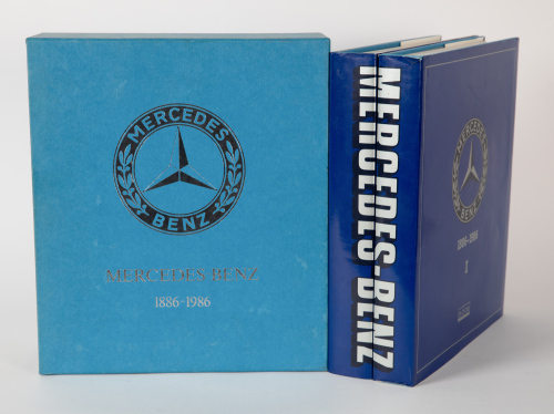 669 · MERCEDES: A large two-volume hardcover book set titled 'Mercedes-Benz 1886-1986' by Jurgen Lewandowski