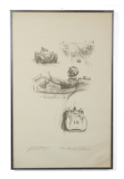 FANGIO: A limited edition print (100/200) by Michael Turner featuring a montage of Fangio scenes, 554cm high, 37cm wide, hand signed in pencil by artist and Fangio [Location: Melbourne] UPDATED DESCRIPTION