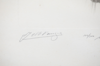 FANGIO: A limited edition print (100/200) by Michael Turner featuring a montage of Fangio scenes, 554cm high, 37cm wide, hand signed in pencil by artist and Fangio [Location: Melbourne] UPDATED DESCRIPTION - 2