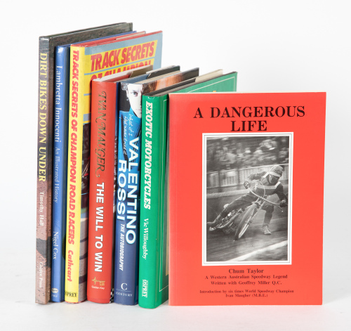 MOTORCYCLES: Seven mostly hardcover books relating to motorcycles & motorcycle racing