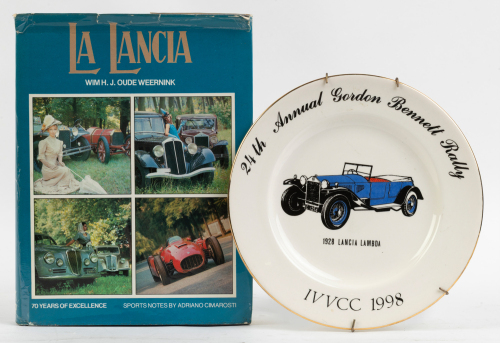 LANCIA: Two items on Lancia, includes 'La Lancia' by Wim H.J. Oude Weernink along with Gordon Bennett Rally 1998 plate