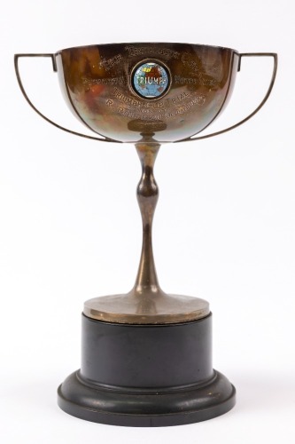 TRIUMPH CUP: A large twin-handled trophy for the Plymouth Motor Clubs Triumph Cup Trial 1935, 'Won by R.Rolfe, 20th October 1935' [Location: Perth]