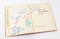 MEN AT THE WHEEL: A hardcover book by Peter Miller published by B. T. Batsford Ltd, inscribed and signed by various motor racing drivers and personalities including World Champions Graham Hill, Jack Brabham, Phil Hill and many others [Location: Perth] - 4