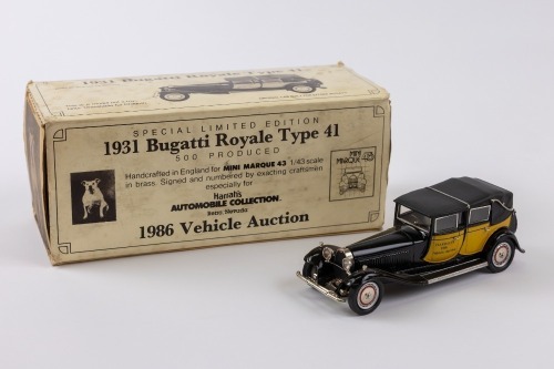 BUGATTI: A 1:43 scale hand-crafted model by Mini Marque 43 of a 1931 Bugatti Royale Type 41, produced for the Harrah's Automobile Collection 1986 Vehicle Auction [Location: Perth]