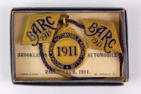 BROOKLANDS: A set of three 1911 Brooklands BARC membership lapel badges and medallion, No. 1688 [Location: Perth]