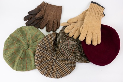 CLOTHING: Four items of headwear including baker-boy/beret style hats along with two pairs of gloves [Location: Perth]