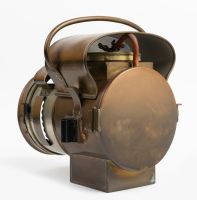 HEADLIGHT: A Phare Bleriot (France) brass No.2478 headlamp, lens width 16.5cm (6.5 inches), mounting bracket width approx. 22cm, overall height 32cm [Location: Melbourne] - 3