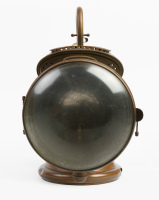 HEADLIGHT: A circa early 1900s Herm Riemann (Germany) brass headlight, convex lens width 18cm (7 inches), vertical bail handle, overall height 34cm [Location: Melbourne] - 3