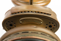 HEADLIGHT: A circa early 1900s Herm Riemann (Germany) brass headlight, convex lens width 18cm (7 inches), vertical bail handle, overall height 34cm [Location: Melbourne] - 7