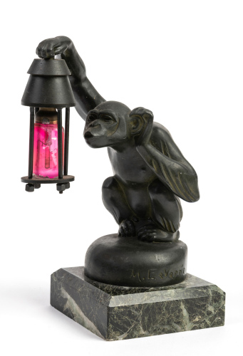 MASCOT: A c1920s French Art Deco 'Boubou' mascot by French artist Max Le Verrier, on marble base, overall height 17cm