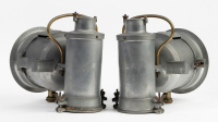 HEADLAMPS: Two large cast aluminum ECL branded headlamps, lens width 16.5cm, height to handle top 30cm, unit length 33cm [Location: Melbourne] - 3