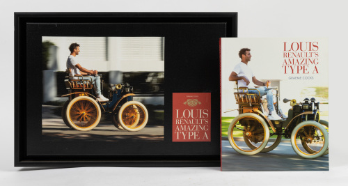 RENAULT: A photographic canvas print featuring cover of 'Louis Renault's Amazing Type A' book, 35cm high, 50cm wide