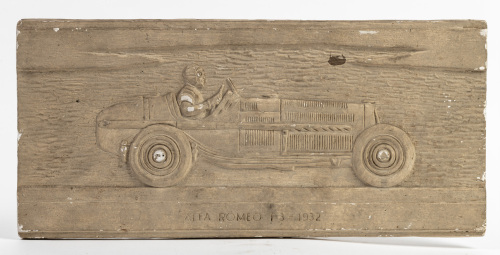 ALFA ROMEO: A 1932 Alfa Romeo P3 side profile plaster impression, 21cm high, 46cm wide
