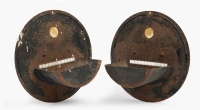 HEADLIGHT COVERS: Two WWII era headlight 'brownout' lens covers, with rippled lenses, both 20cm wide [Location: Melbourne] - 2