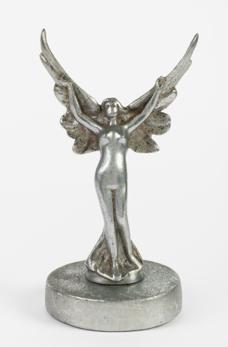 MASCOT: A graceful female winged angel mascot fixed to base, 19cm high overall