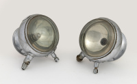 PILLAR LAMPS: Two matching chrome pillar lamps with mirror backing, convex lens width 10cm, mirror lens width 9cm [Location: Melbourne]