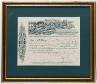 STOCK CERTIFICATE: An original 'The Amalgamated Pneumatic Tyre Companies Ltd' stock bond certificate, dated 1898, certificate 25cm high, 32cm wide [Location: Melbourne]