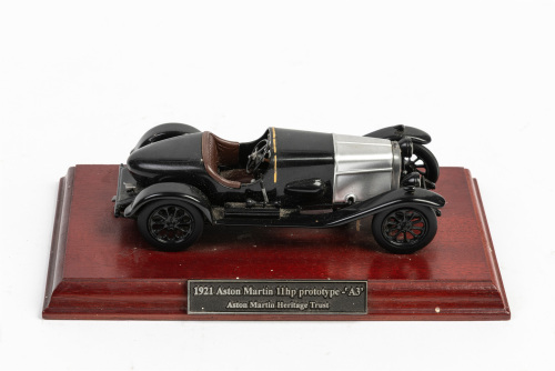 ASTON MARTIN: An SMTS 1:43 scale 1921 Aston Martin 11hp Prototype 'A3' in black paintwork, fixed to timber base with nameplate