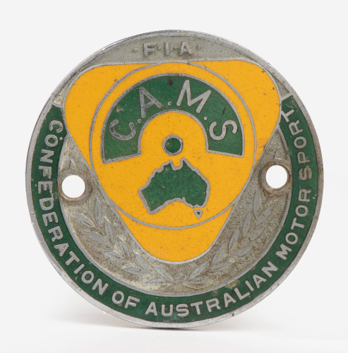 C.A.M.S.: An early CAMS, FIA, confederation of Australian motorsport grille badge, manufactured by K G Luke Melbourne, 6.5cm in diameter