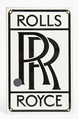 ROLLS-ROYCE: A Rolls-Royce enamel metal sign with the classic interlocking 'RR' insignia, 30.5cm high, 19cm wide